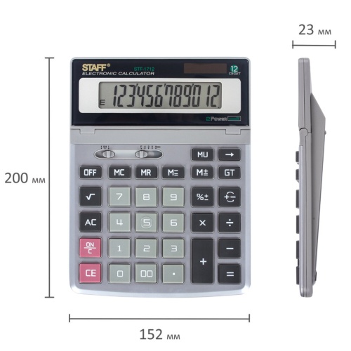 Калькулятор настольный металлический Staff STF-1712 12 разрядов 250121 фото 6